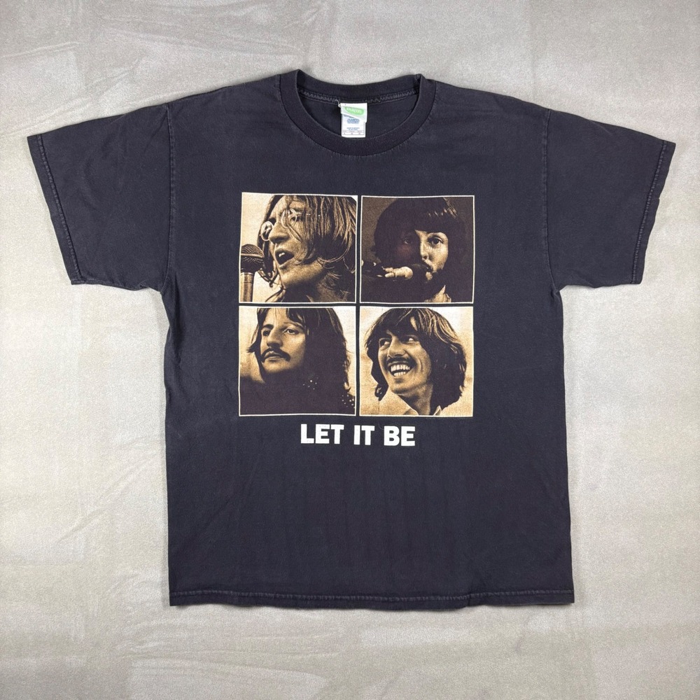 Vintage 2005 The Beatles Let It Be T-Shirt Mens Large Black Graphic Y2K Fade